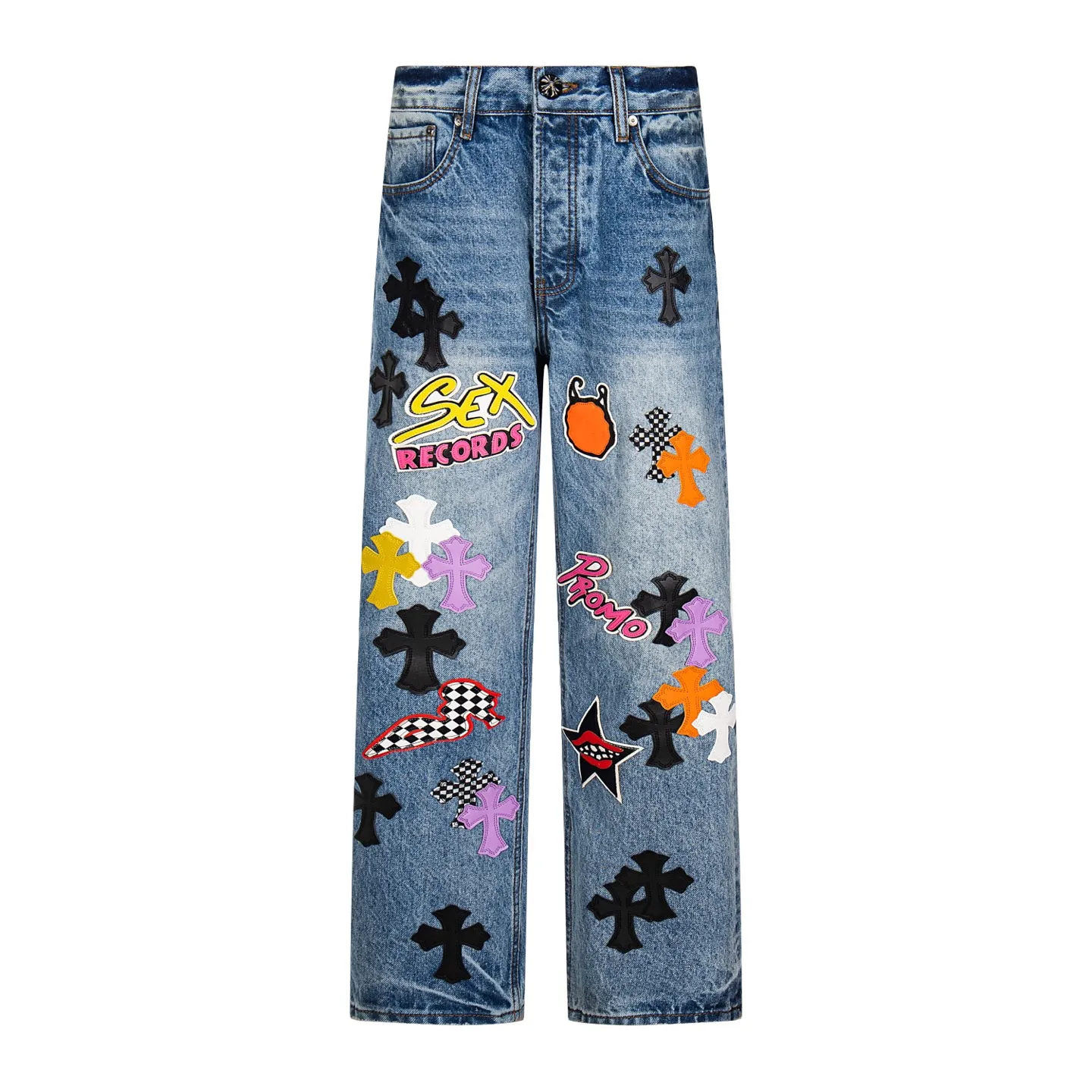 P310 Heavy Industry Version Chrome Hearts Sex Octopus🐙Multiple logo elements spliced ​​washed jeans, truly restores the ultimate vintage texture, three-dimensional version, loose and comfortable, not picky about the figure, taller and slimmer, factory precision, original quality control, same style for men and women, can be matched with couples, versatile recommendation, must-have jeans for all seasons, fashionable people have been disappointed. From the quality selection of fabrics, the tailoring of details, and the matching of patterns, they are all impeccable! The upper body is so handsome when worn...it can be easily worn by men, women and children! The craftsmanship is made of heavy-duty washed pure cotton denim fabric. After washing, it is soft and thick. It is very stylish when worn on the body. Style number: 1759# Color: blue Size: 28 30 32 34 36